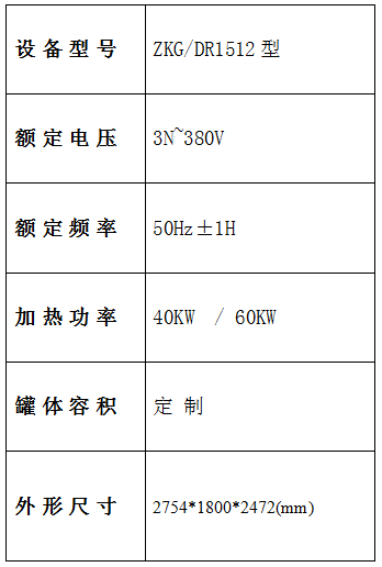 蒸烤設備參數